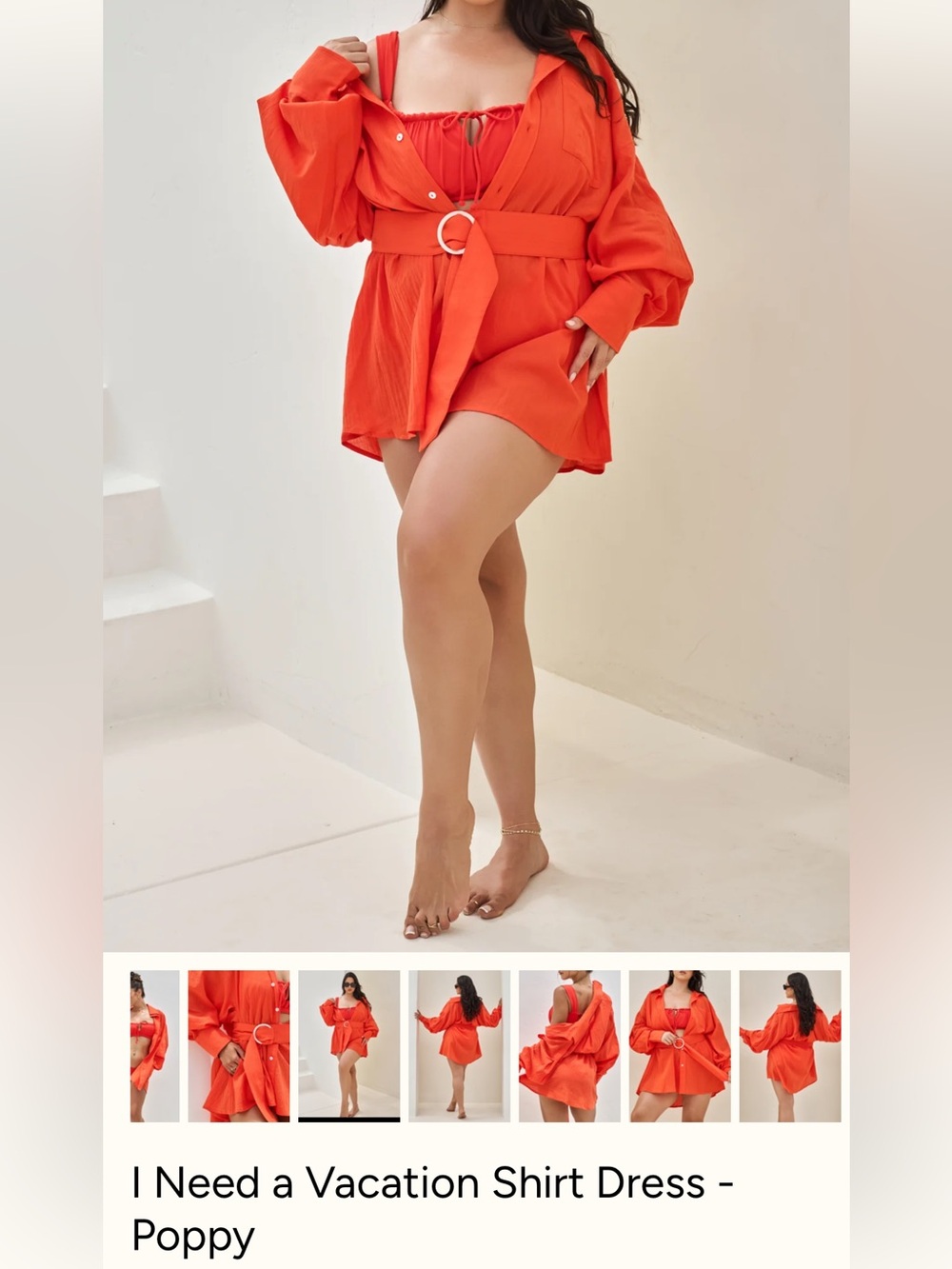 NWT POPFLEX I Need a Vacation Shirt Dress - POPPY